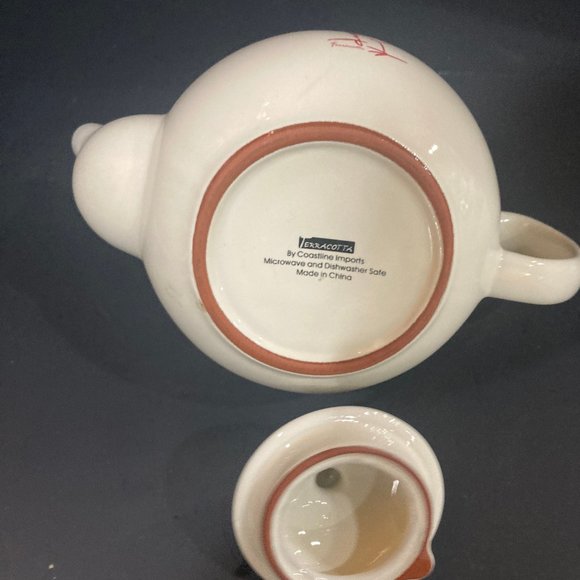 Terracotta Teapot Tea Pot with Chicken Rooster Polka Dots by Coastline Imports - Picture 8 of 9